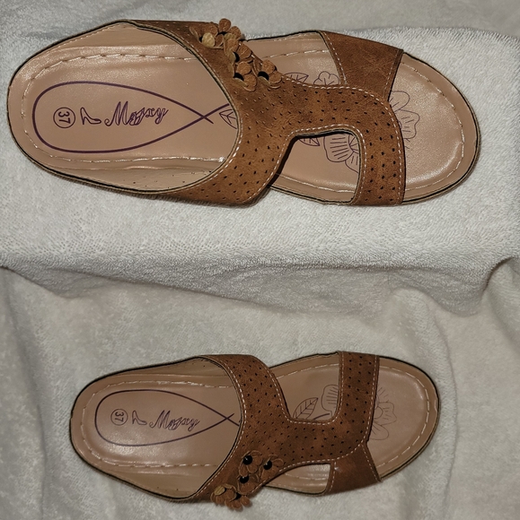 Set of 2 temu sandals, one brown and one blue - Picture 1 of 8